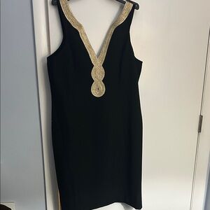 Chic Black Dress with Gold Detailing